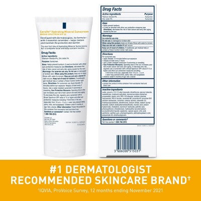 CeraVe Hydrating Mineral Face Sunscreen Lotion & SPF 30 2.5oz - Imperfect Box
