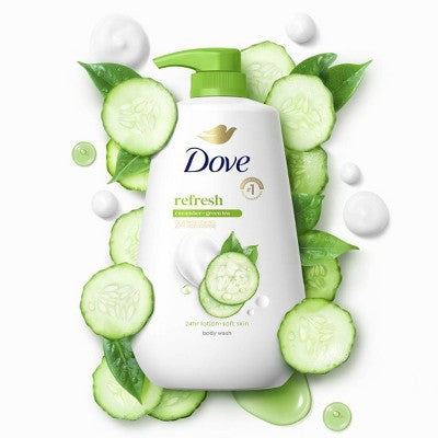Dove Beauty Refresh Body Wash Pump Cucumber & Green Tea 24hr Lotion-Soft Skin 30.6 fl oz - Imperfect Container
