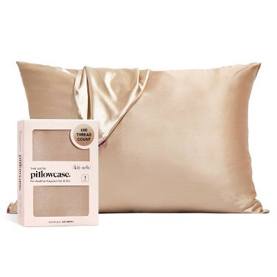 Kitsch Queen Size Satin Standard Pillowcase Thread Count Champagne - New