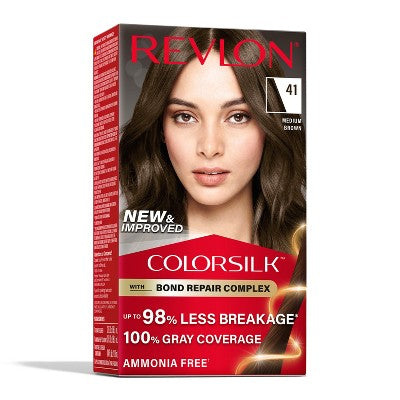 Revlon ColorSilk Permanent Hair Color with Bond Repair Complex 41 Medium Brown 4.4 fl oz - Imperfect Box