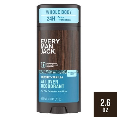 Every Man Jack All Over Solid Deodorant Coconut + Vanilla 2.6oz - New