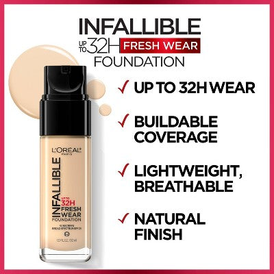 L'Oreal Paris Infallible 32HR Fresh Wear Foundation SPF 25 450 Rose Beige 1 fl oz - New