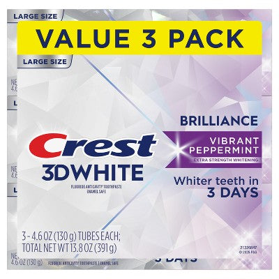 Crest 3D White Brilliance Vibrant Toothpaste Peppermint 4.6oz/3pk - Imperfect Box