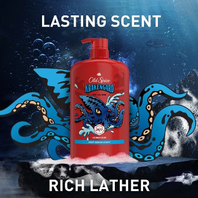 Old Spice Krakenguard Body+Face Wash  Deep Ocean Scent 33.4 fl - New