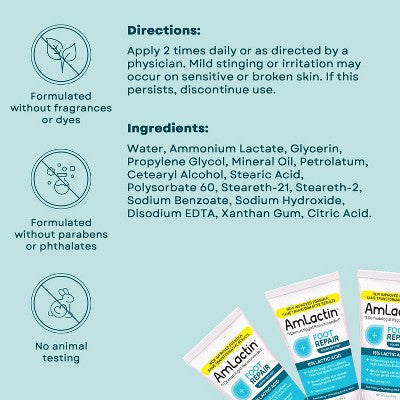AmLactin Foot Repair Foot Cream Therapy AHA Cream Unscented 3oz - New