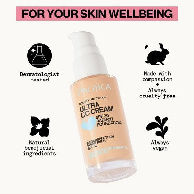 Pacifica Ultra CC Cream Radiant Foundation Natural/Medium 1 fl oz - Imperfect Box