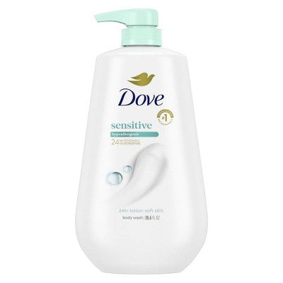 Dove Beauty Sensitive Skin Body Wash Pump Gentle Hypoallergenic Formula 24hr Lotion-Soft Skin 30.6 fl oz - Imperfect Container