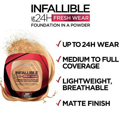 L'Oreal Paris Infallible Up to 24H Fresh Wear Foundation in a Powder 05 Pearl 0.31oz - Imperfect Container
