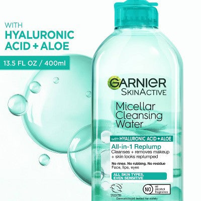 Garnier SkinActive Replumping Hyaluronic Acid/Aloe Micellar Cleansing Water 23.7 fl oz - Imperfect Container