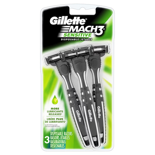 Gillette Mach3 3 Disposable Razors & Shave Gel 2.5 oz