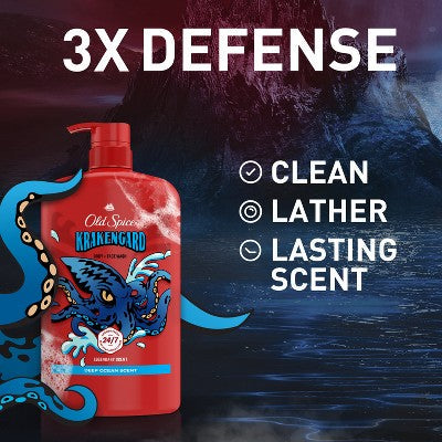 Old Spice Krakenguard Body+Face Wash  Deep Ocean Scent 33.4 fl - New
