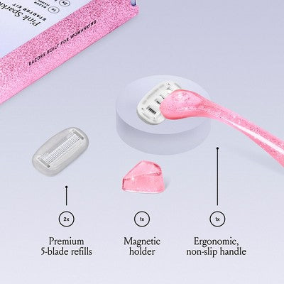 Billie Handle with Magnetic Holder Women 5 Blade Refills Reusable Razor - New