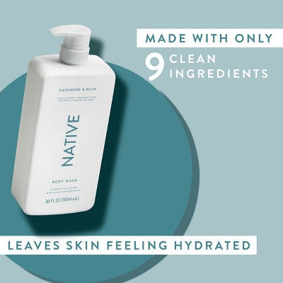 Native Body Wash Cashmere & Rain Sulfate Free with Pump 36 fl oz - New