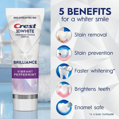 Crest 3D White Brilliance Vibrant Toothpaste Peppermint 4.6oz/2pk - New