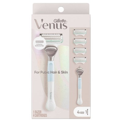 Venus For Pubic Hair and Skin Value Pack Razor Handle + 4 Blade Refills - Imperfect Box