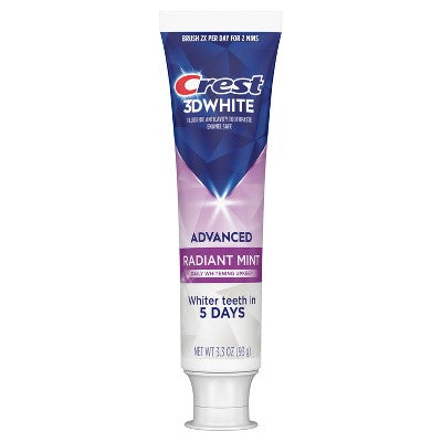 Crest 3D White Advanced Teeth Whitening Toothpaste Radiant Mint 3.3oz/3pk - Missing Box