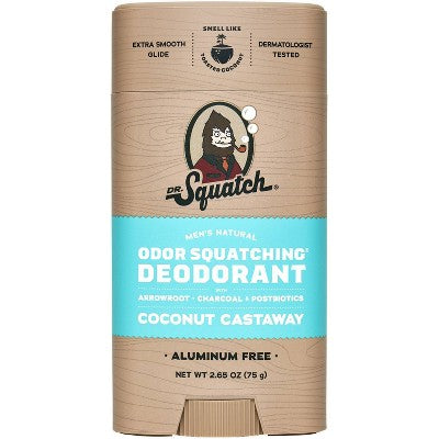 DR. SQUATCH Men's Natural Solid Deodorant Coconut Castaway Aluminum-Free 2.65oz - New