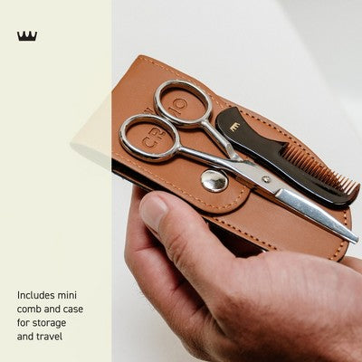 Cremo Beard and Mustache Stainless Steel Shears With Synthetic Leather Carrying Case And Comb For Precise Facial Hair Trimming - New
