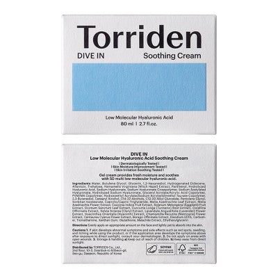 Torriden Dive-In Soothing Cream Calming; Deep Moisturization 2.7 fl oz - Imperfect Box