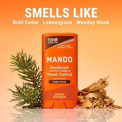 Mando Deodorant Plus Sweat Control Extra Strength Smooth Solid Stick Cedar Grove 2.6oz - New
