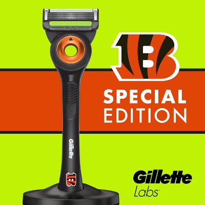 Gillette Labs Mens Special NFL Bengals Edition Shaving Razor with 4 Refills and Magnetic Stand - New
