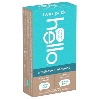 hello Antiplaque and Whitening Fluoride Free Toothpaste Natural Peppermint 5oz/2pk - Missing Box