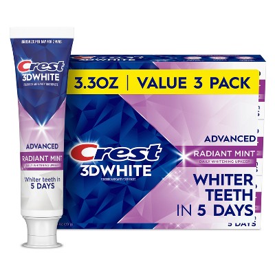 Crest 3D White Advanced Teeth Whitening Toothpaste Radiant Mint 3.3oz/3pk - Imperfect Box