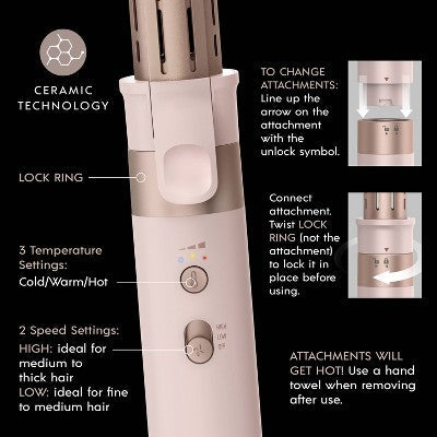 InfinitiPRO by Conair DigitalAIRE Multi-Attachment Styling System Rose Pink  1.25" - Imperfect Box