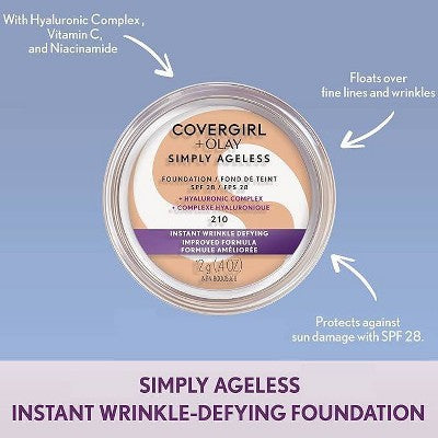 COVERGIRL + Olay Simply Ageless Wrinkle Defying Foundation Compact 220 Creamy  0.4oz - New