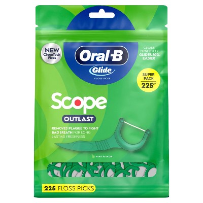 Oral-B Glide with Scope Outlast Dental Floss Picks Mint 225ct - New