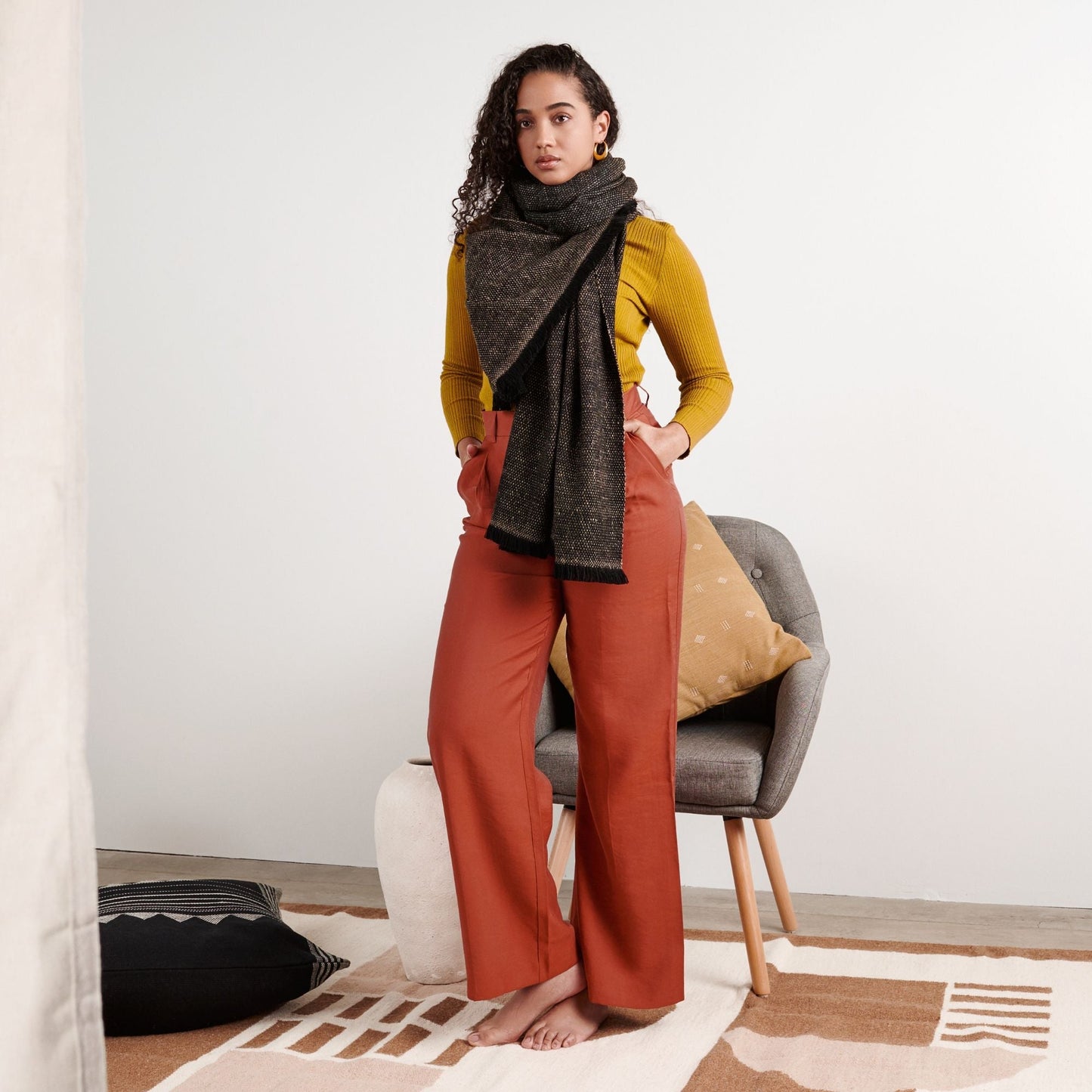 Graphite Black Brown Plush Soft Large Handloom Merino Scarf