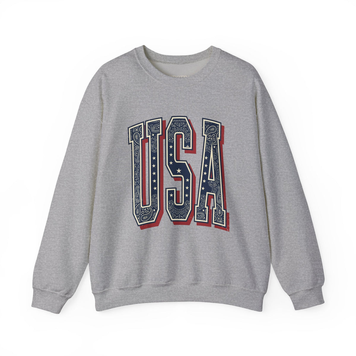USA Varsity Embroidered Crewneck Sweatshirt | Vintage Patriotic Pullover