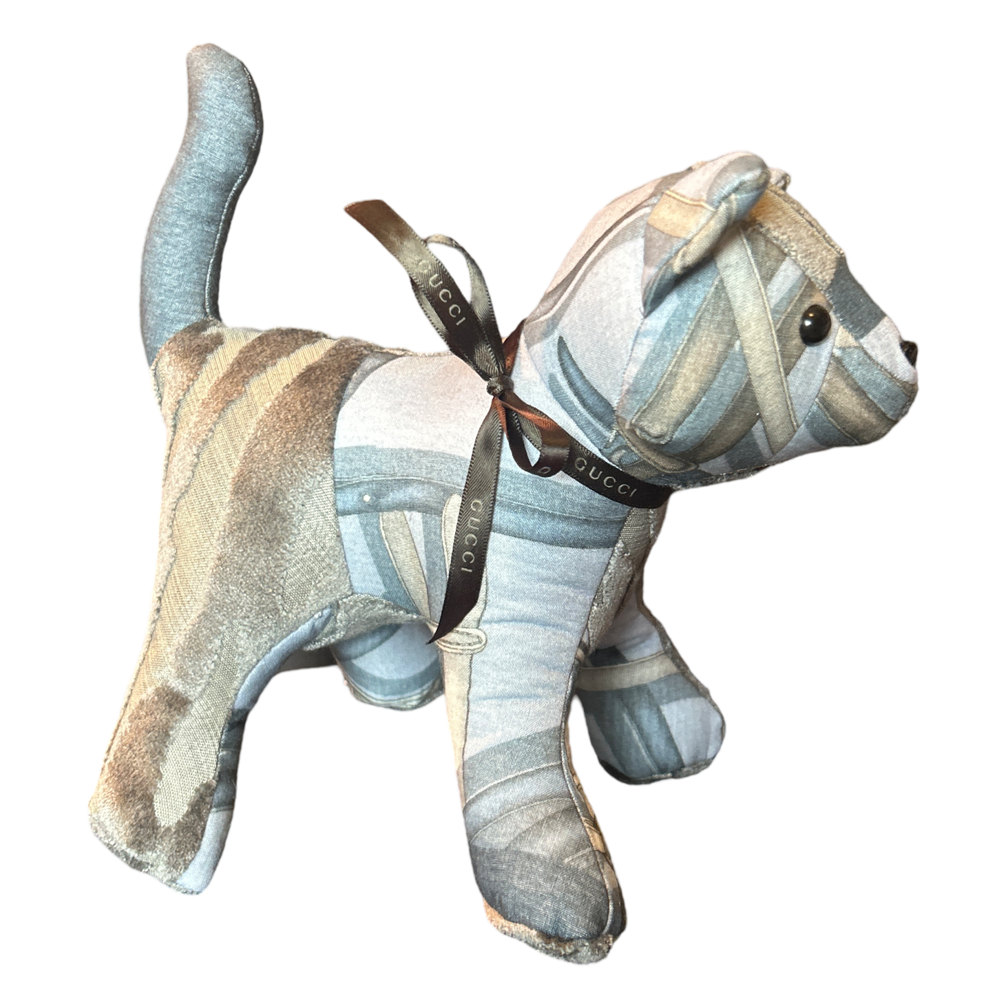 Equestrian Gray Vintage Silk Scarf Patchwork Kitten