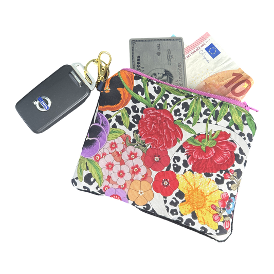 Leopard Floral Vintage Silk Scarf Coffee Run Keychain Bag