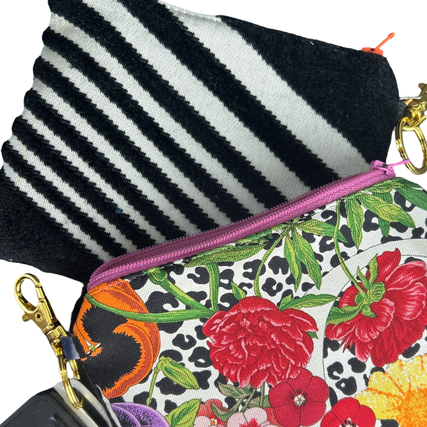 Leopard Floral Vintage Silk Scarf Coffee Run Keychain Bag