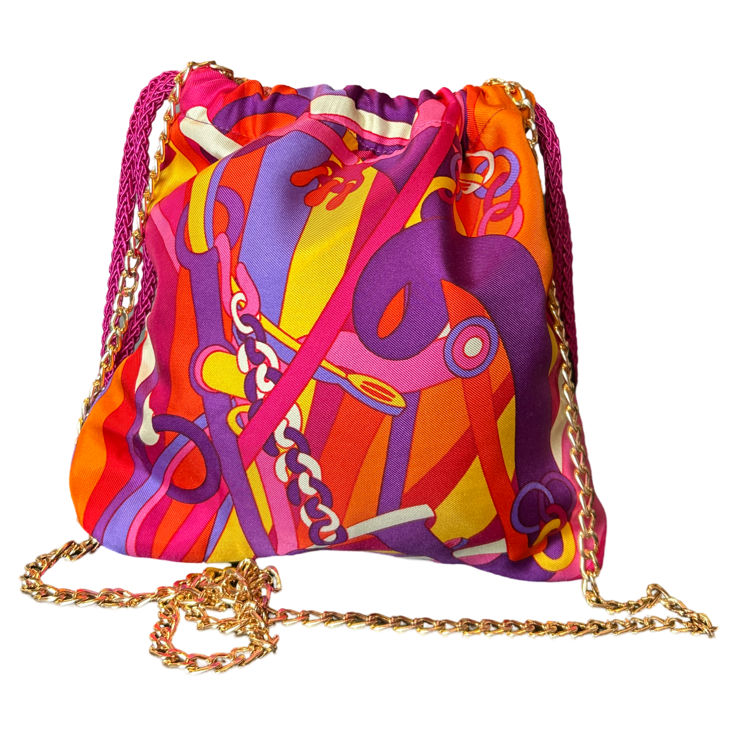 Pop Art Equestrian Vintage Scarf Drawstring Crossbody Bag
