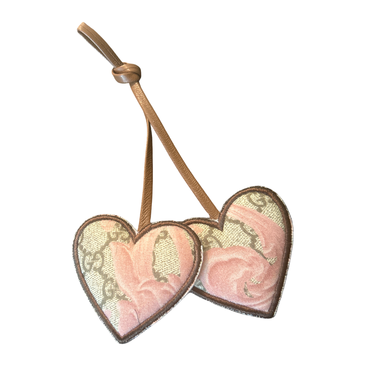 GG Logo Arabesque Pink Scarf Double Heart Bag Charm