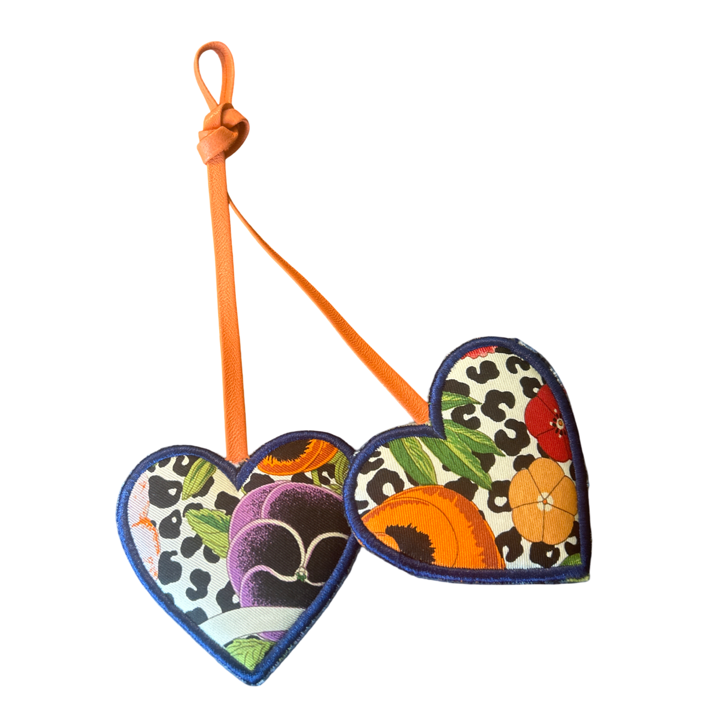 Floral Leopard Scarf Double Heart Bag Charm