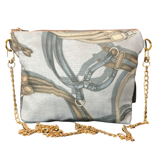 Equestrian Gray Vintage Silk Scarf Crossbody Bag