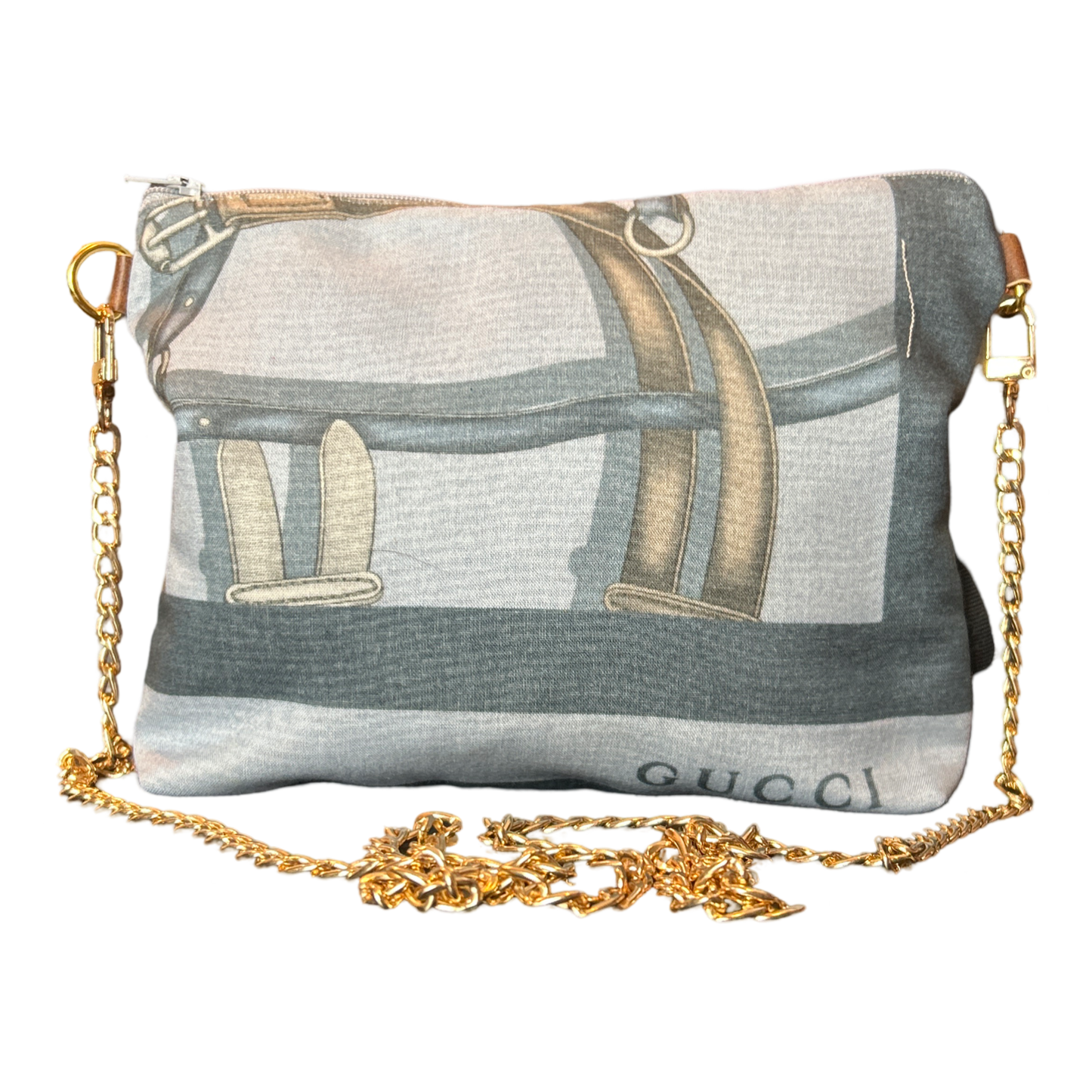 Equestrian Gray Vintage Silk Scarf Crossbody Bag