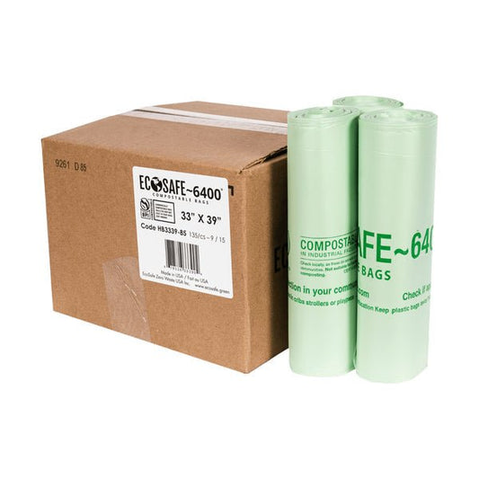 EcoSafe Zero Waste 35 Gal Compostable Bags - 33x39 (QTY 135), SKU HB3339-85