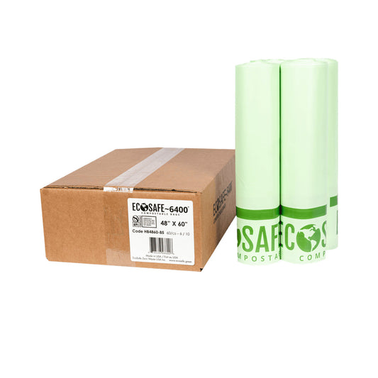 EcoSafe Zero Waste 64 Gallon Compostable Bags 48x60" (QTY 60), SKU HB4860-85