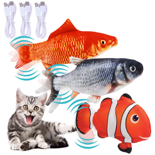 Vida Smart - Premium Interactive Wagging Fish Cat Toy - USB Rechargeable Plush with Realistic Movement for Endless Fun & Entertainment!