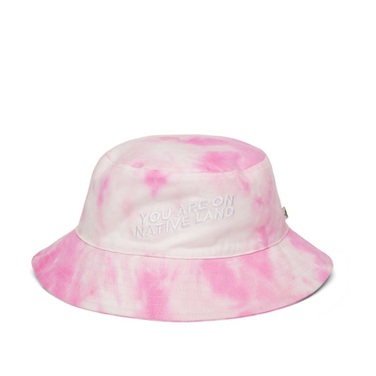 'YOU ARE ON NATIVE LAND' BUCKET HAT - PINK TIE DYE