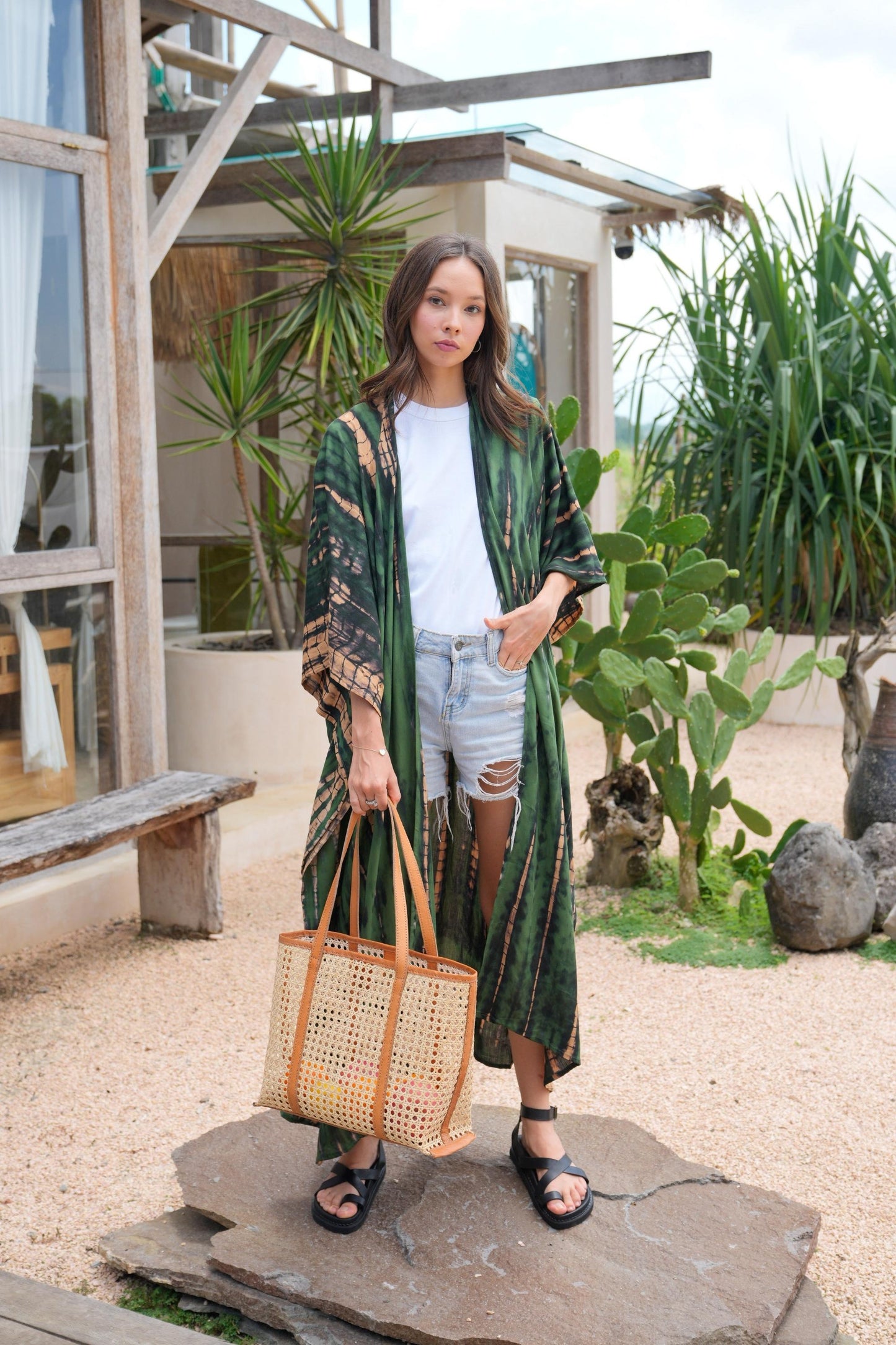 Hazel Handmade Cane Woven and Leather Tote - Medium