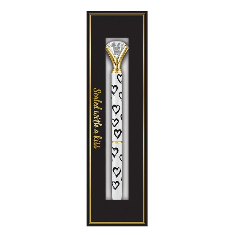 Heart Gem Pen in Gift Box | Jewel-Topped Gift Pen | Box Reads "Sealed with a Kiss"