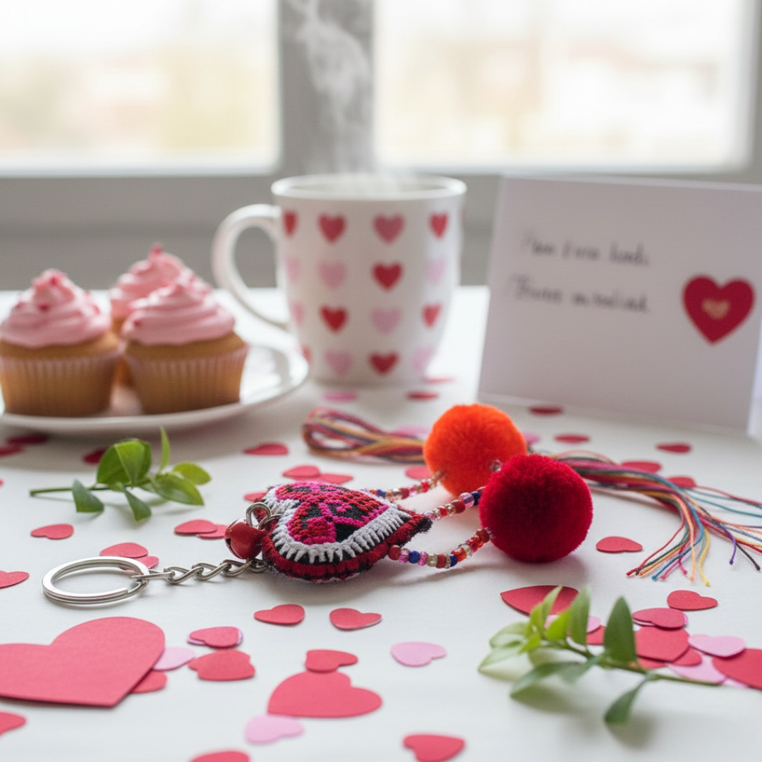 Love Heart Pompom Bells Multicolor Key Chain - Thailand