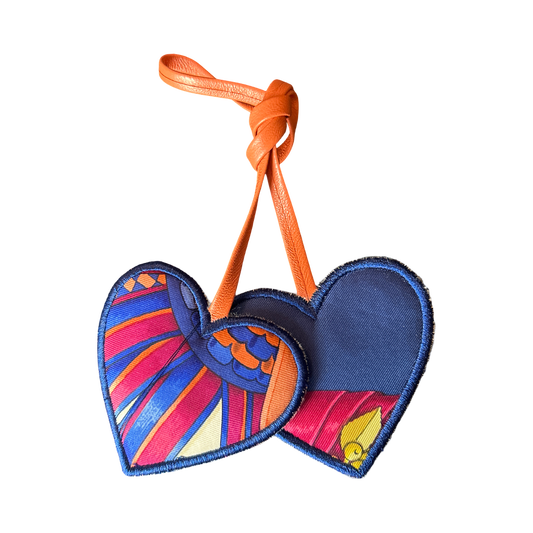 Rubans du Cheval Blue Scarf Double Heart Bag Charm