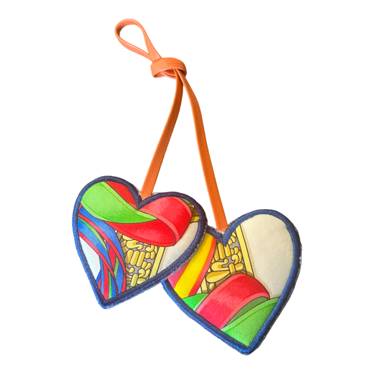 Rubans du Cheval Fuchsia Scarf Double Heart Bag Charm