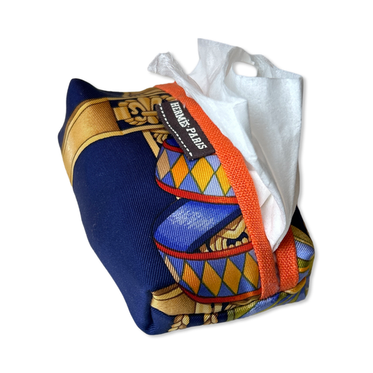 Rubans du Cheval Navy Vintage Scarf Travel Tissue Pouch
